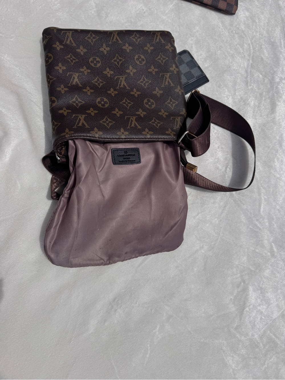 Louis Vuitton Monogram & Damier Brown Crossbody Bag with Gold LV Emblem - Picture 8 of 13